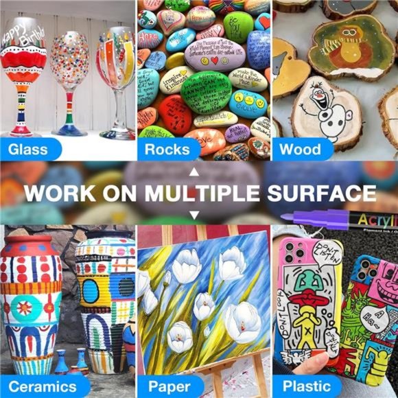 Acrylic Paint Pens Paint Markers Set of 18: Fine Point for Rock Painting - Picture 6 of 7